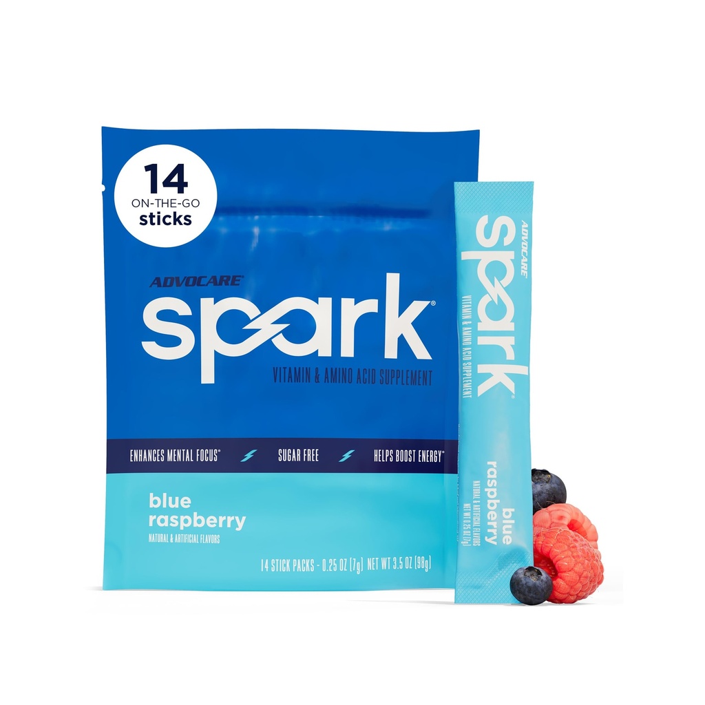 AdvoCare Spark - 能量饮用混合剂 - 维生素和氨基酸补充剂 - 支持能量和焦点 * - 便携式免疫支持 * - 无糖 - 蓝莓, 14个棒包(3.5 oz)
