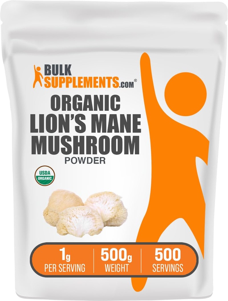Bulk Assupports.com 有机狮子马恩蘑菇粉 - 狮子马恩蘑菇,蘑菇补充剂 - Vegan & Gluten Free,每服1克,500克(1.1磅)(包1)