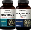 甘氨酸镁 Capsules 500mg, 240 counter - 100% Chelated & Purified QQ 与预生素的消化酶, 240 Veggie Capsules - 20 Enzyme & 5 Prebiotic Pancreatic Complex