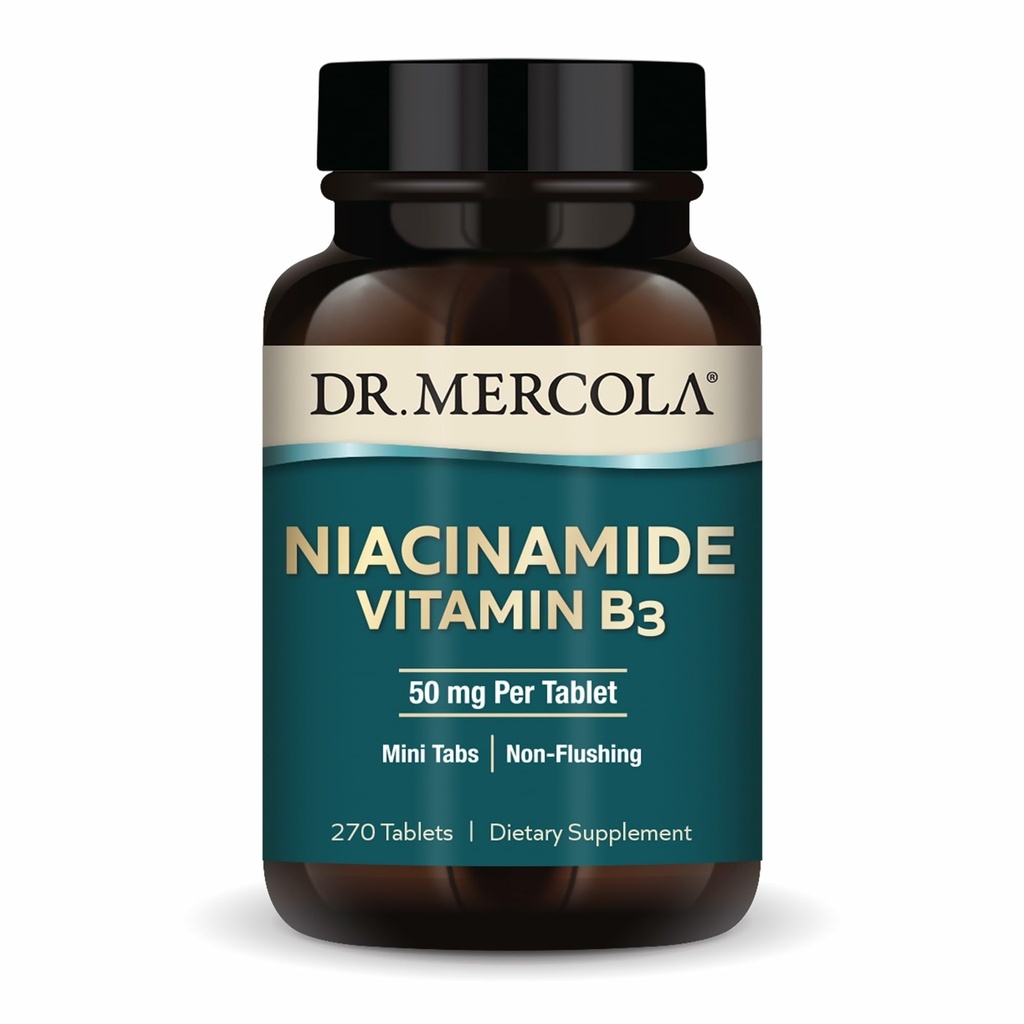 Mercola Niacinamide博士 每片维生素B3-50毫克 - 支持代谢健康 - 不挥发 - 小型标签 - 非GMO、无糖和无豆 - 270种服务(270片)
