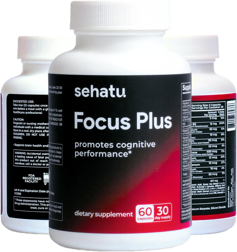 Focus Plus 认知性能增强器 QQ 与 N-乙酰L-Tyrosine, DMAE 比塔特立特, GABA, Glutamic Acid QQ 靴子聚焦, 增强记忆, 支持大脑健康 QQ 60 QQ 30 日供给
