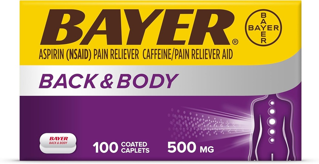 Bayer Back & Body Extra Force Aspirin, 500 mg 粘合板块, 疼痛现场的快速救济, 痛苦救赎, 32.5 mg Cafeine, 100 Count