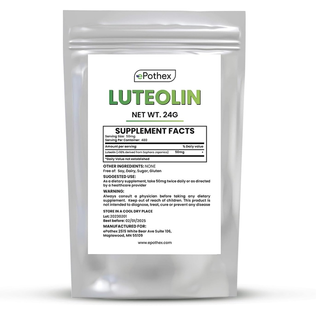 ePothex纯Luteolin粉末24克,脑和神经系统支持,促进免疫功能,最大吸收