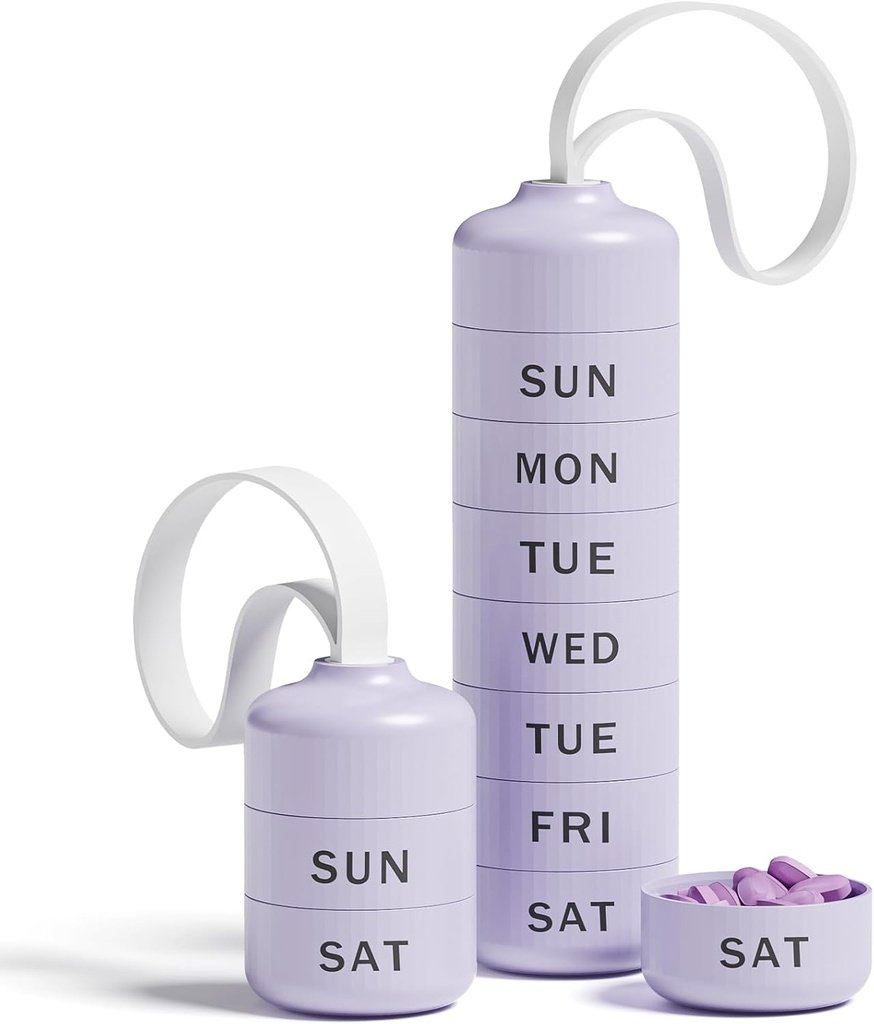 Betife Cute Pill 组织者,用于旅行的Cute Weekly Pill Box,Cute Daily Pill 案例7天,有7个大可堆叠的比较,Sturdy ABS Pill Holder 用于维生素补充药物(紫色)