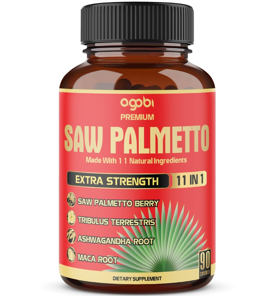 Premium Saw Palmetto Capsules - 与Ashwagandha、Turmeric、Tribulus、Maca、绿茶、Ginger、Holy Basil & More-90 Capsules 3-Month供应公司合并