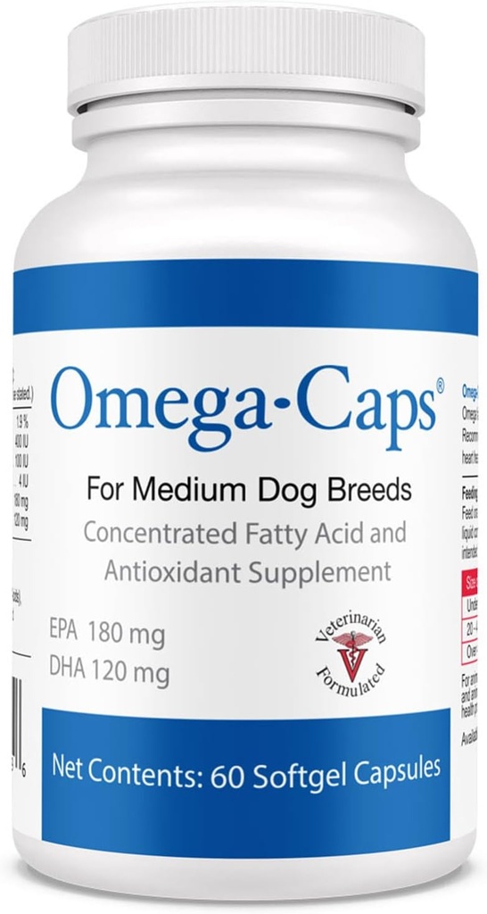 中犬饲养的Omega-Caps - Omega 3,维生素,矿物,抗氧化剂 - 支持免疫系统,关节,心脏,和大脑 - 60软胶盖