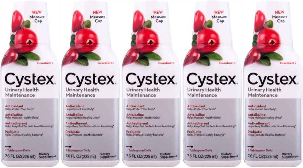 Cystex UTI Prebiotive Cranberry Liquid, 与D-Mannose, 维生素C和Bromelain 的尿液支持, 7.6 FL OZ (Pack of 5)
