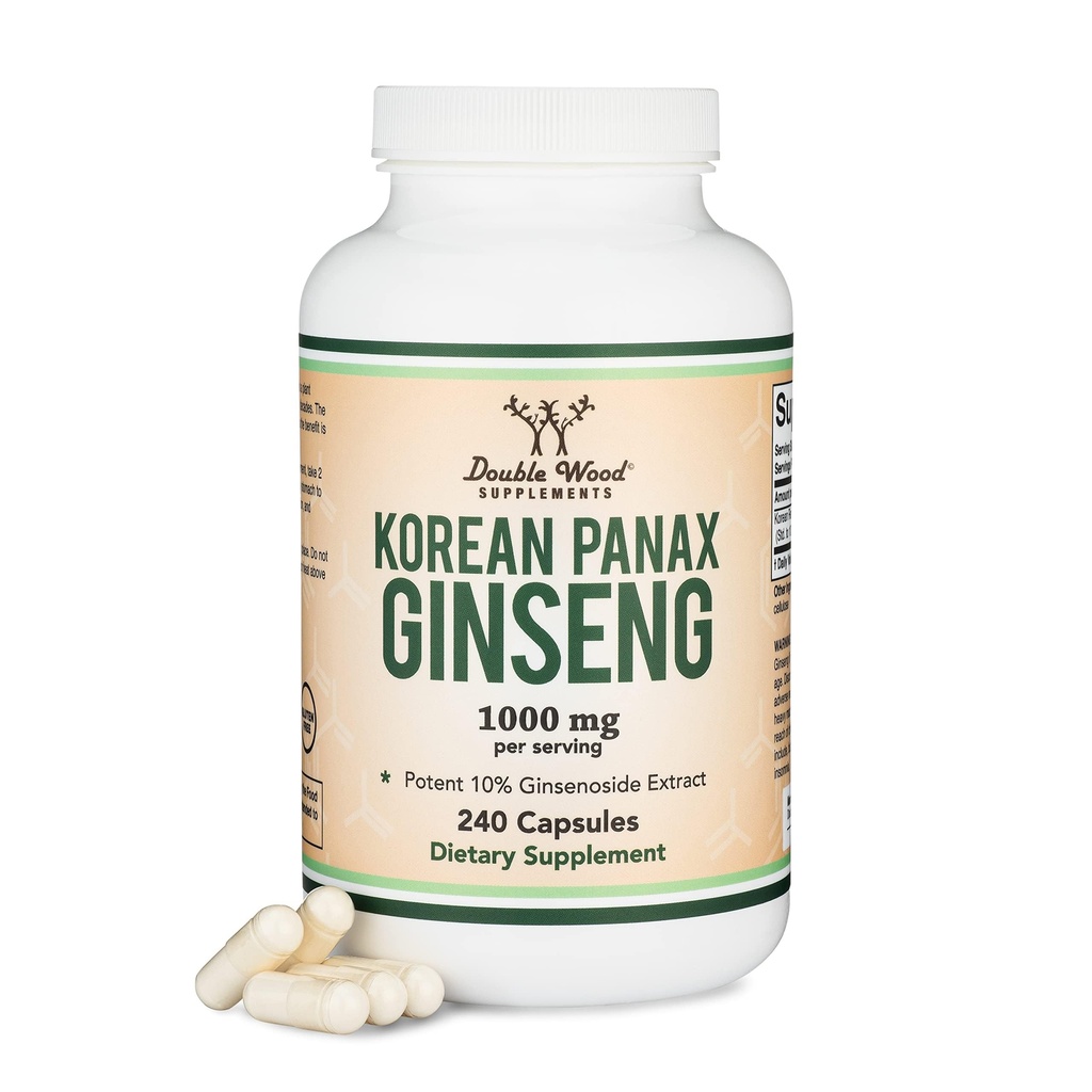 Ginseng Capsules(韩语: Red Red Ginseng 提取,Panax Ginseng 10% Ginsenosides)(4个月供应) 240 Vegan Capsules - 每人为Mood,认知功能和双木的能源支持服务1000mg