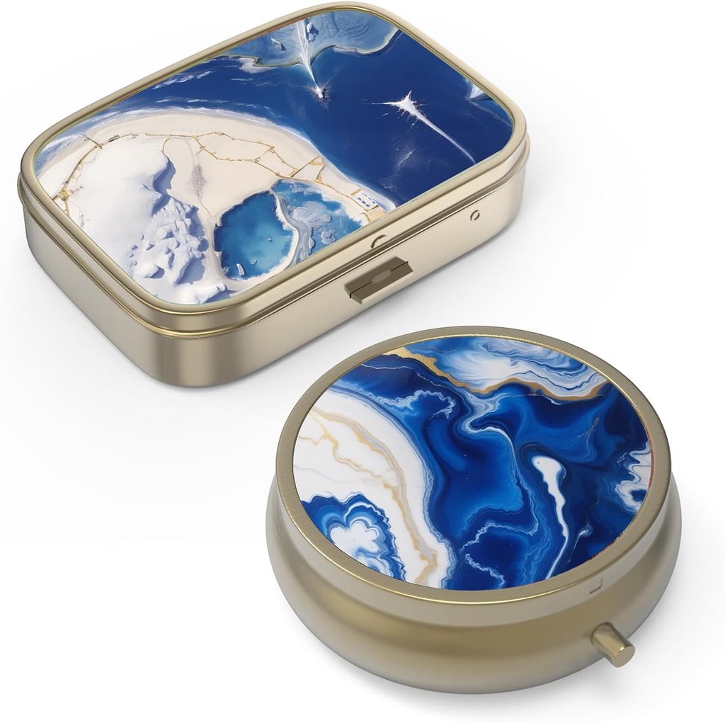Hion Pill Case Pill Box 带有镜形反射小药盒的Purse或Pocket铜药盒或维生素、鱼油、补充品、药丸内含旅行礼物(2PCS)