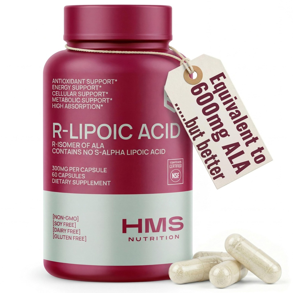 稳定R-液酸300毫克/人,R Alpha Lipoic Acid ALA 补充耐尔韦抗氧化剂,能源和代谢支持,NSF 认证补充剂,Non-GMO & Vegan,60 Capsules,2月供应