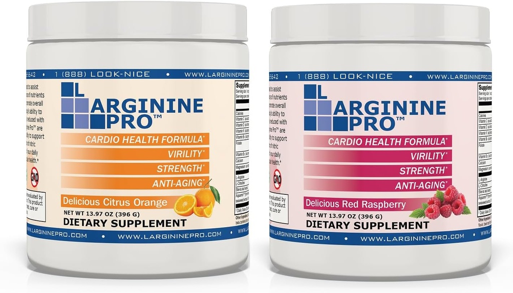 L-ARGININE PRO 5,500mg L-Arginine Plus L-Citrulline 1,100mg 橙色和Raspberry 饮料混合剂,用于增加硝氧化物生产