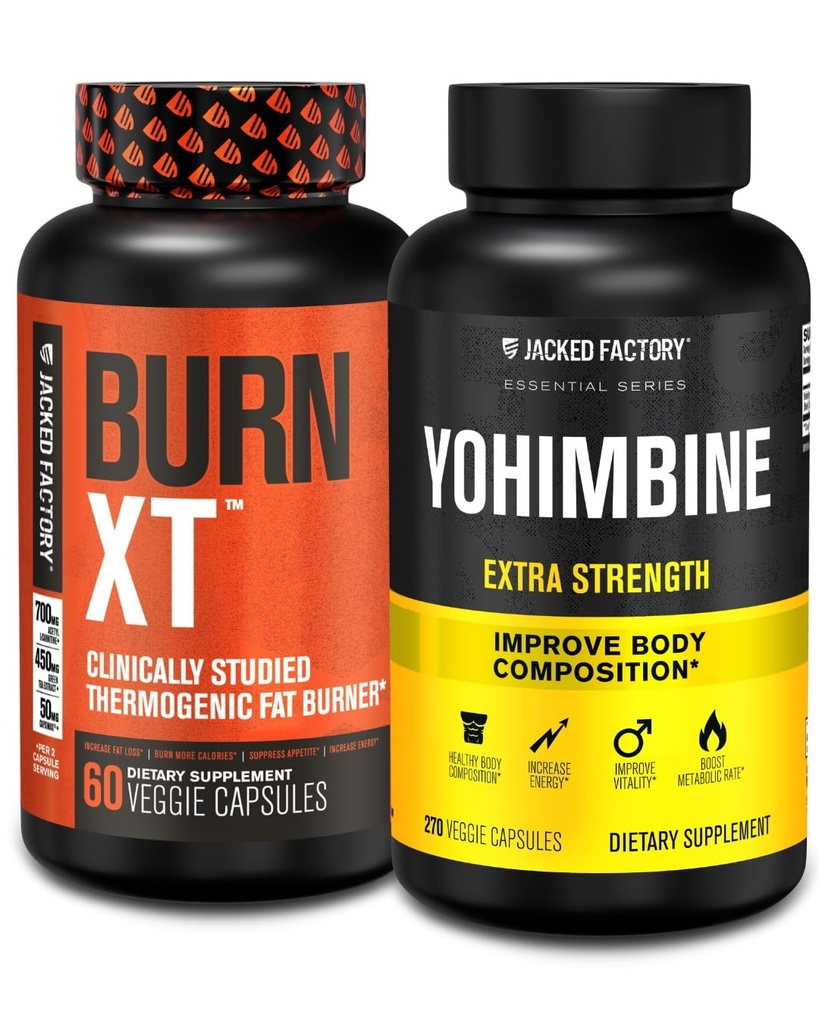 与Yohimbine合作的杰克工厂脂肪燃烧器 - 男女热能补充剂 - 燃烧-XT 热能脂肪燃烧器和Yohimbine额外强度补充剂 2.5mg,270卡普尔