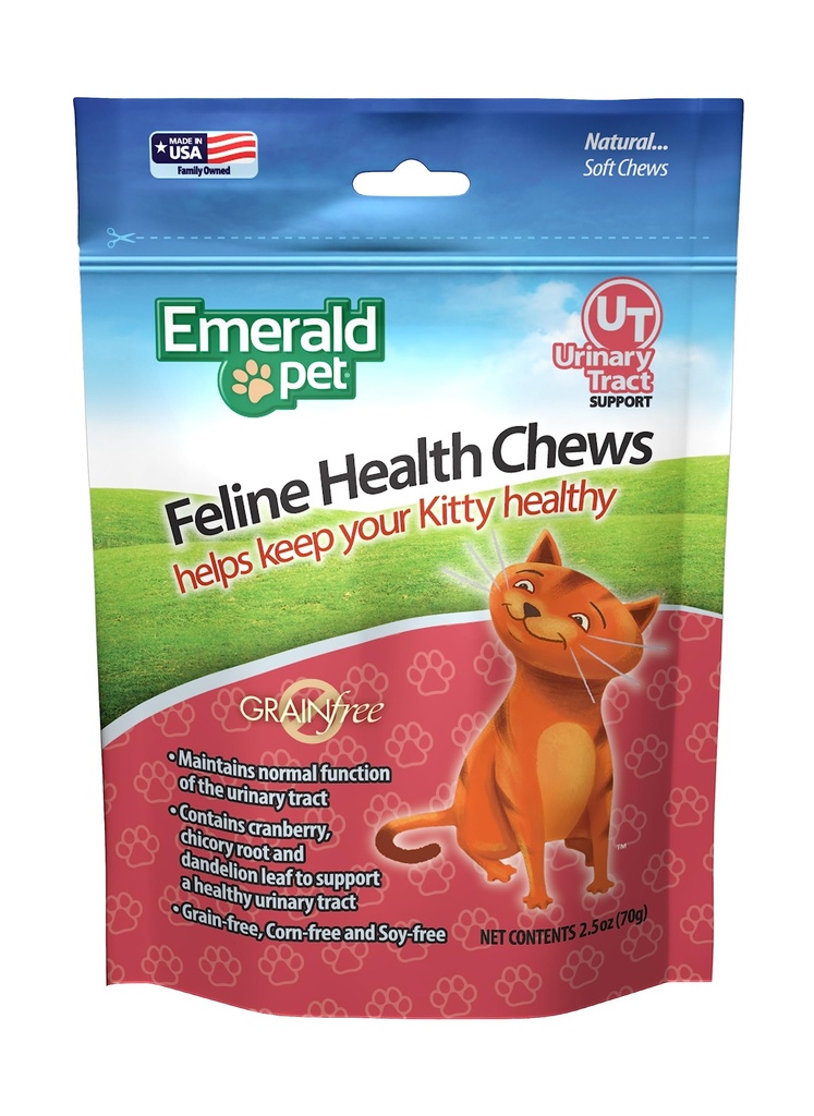 Emerald Pet Feline Health Chews UT Support – 天然谷物自由尿道槽 健康猫 Chews– 猫尿道补充品 Cranberry, Chicory Root, 和 Dandelion Leaf 提取品 — 美国制造, 2.5 oz