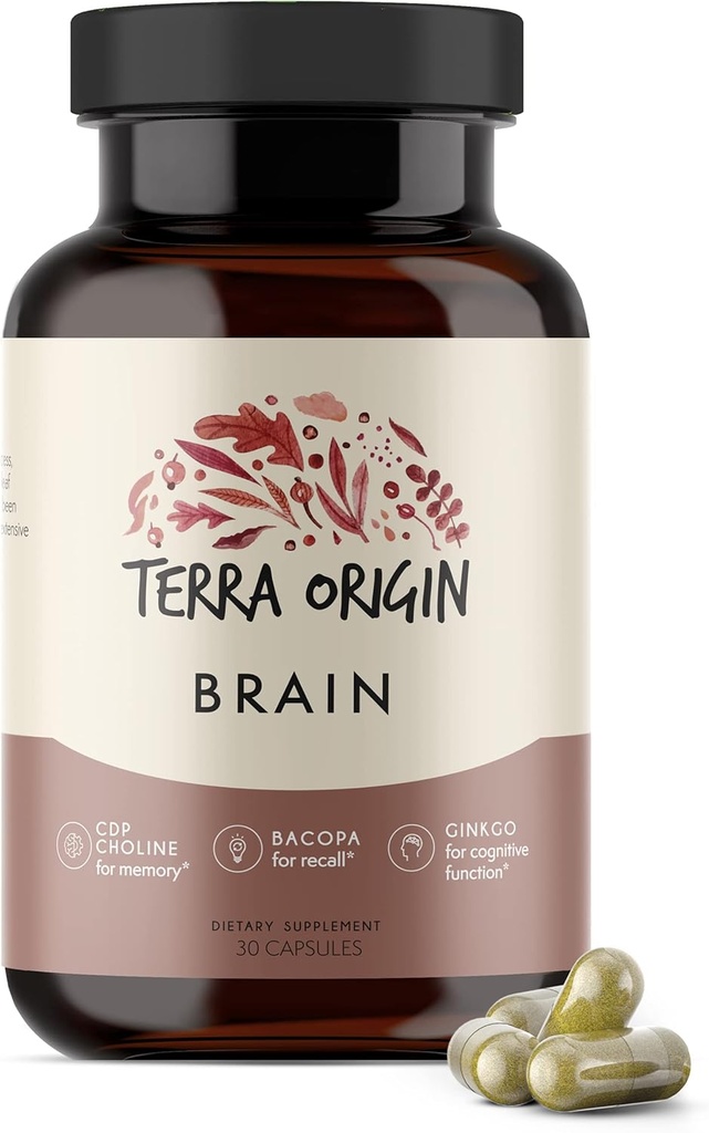 Terra Origin,健康大脑补充,Capsules, 30名服务员,配有 CDP Choline, Ginkgo Biloba 提取器,和 Bacopa - 健康心灵,改善记忆、召回和功能