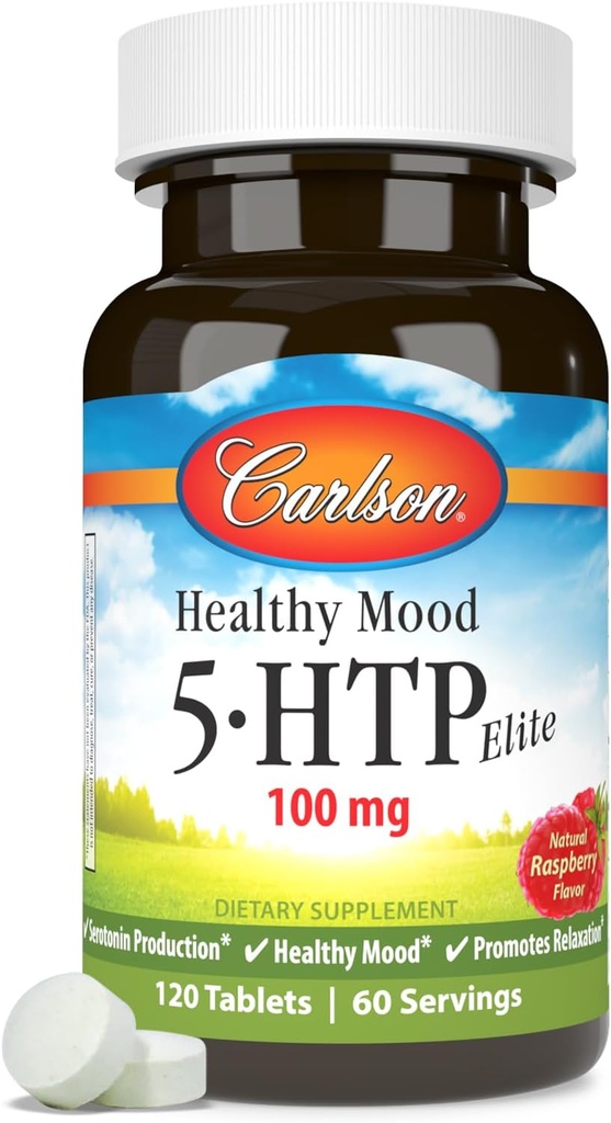 Carlson 健康 Mood 5-htp 精英 50 mg Raspberry Chewables, 120 板块