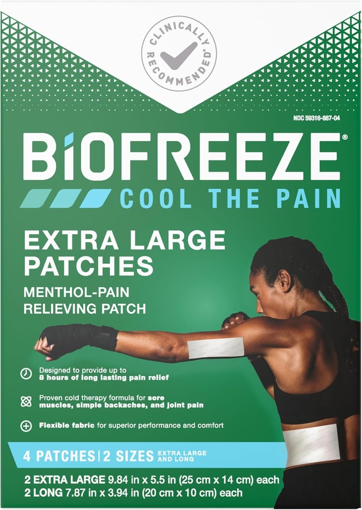 Bioffreeze Over night XL 止痛补丁、关节炎止痛补丁、膝盖和下背止痛补丁、骨骼止痛补丁、颈痛补丁、FSA 合格补丁、4个止痛补丁
