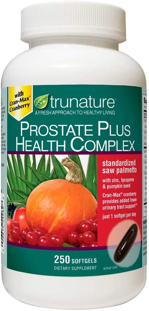 特鲁纳特前列腺增生健康综合体 - Saw Palmetto 配有锌,Lycopene,南瓜种子 - 250软胶