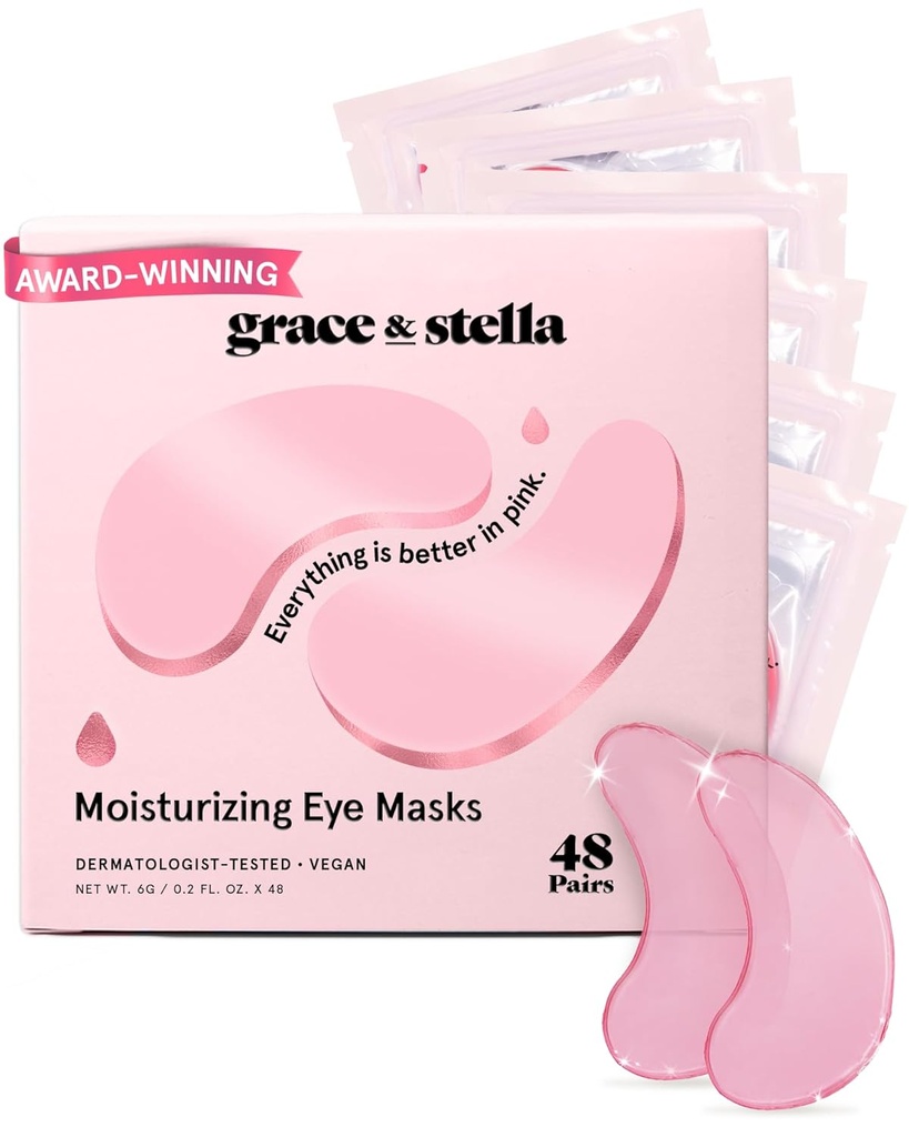优雅 & Stella 奖 在眼罩下获胜 - 减少黑暗圆圈, 毛绒眼, 下眼袋, 皱纹 - Gel Under Eye Patches - 给女友的礼物 - Vegencruty-Free Life Care (48 Pairs, Pink)