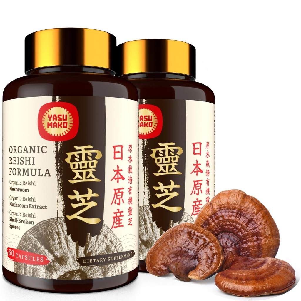 日本丽西蘑菇增产800mg,配有丽西蘑菇提取500mg & Shell-Broken Spores 200mg,Immune系统有机蘑菇卡普尔-真果体(包2)