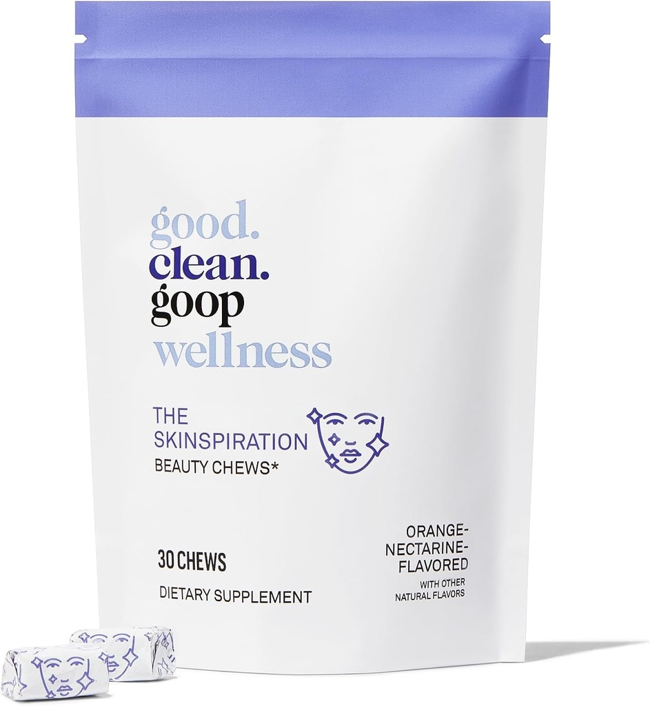 Glean.goop Wellness The Skinching Beautiful Chews – Gews – Gowing Skin – 维生素 E & Niacin – 橙色内华素火焰 – 增强皮肤护理常规 – 30 张Chews – 维根包