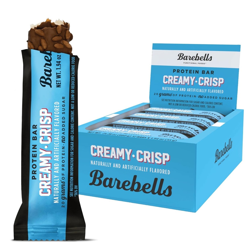 蛋白糖 蛋白糖 Creamy Crisp - 12个伯爵, 20g 高蛋白治疗 - 巧克力营养酒吧 1g 总糖 - On - The - Go 早餐或工作后小吃