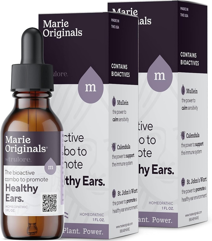Marie Orients Natural Ear Oil Drops 防止感染的Mullein Garlic Oil Ear Drops 预防感染的草药 Ear Ache 成人、儿童与宠物、Soothes Ear Pain 和 Wex 清除、Earache 补救(2包)