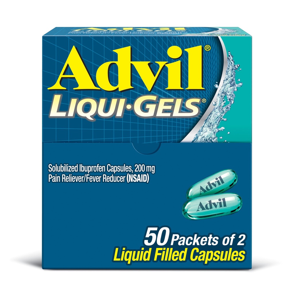 Advil Liqui-Gels 止痛药和减热药,治疗头痛、背痛、月经疼痛和联合止痛的成年人200毫克的止痛药 -- -- 50x2 液体填充盖