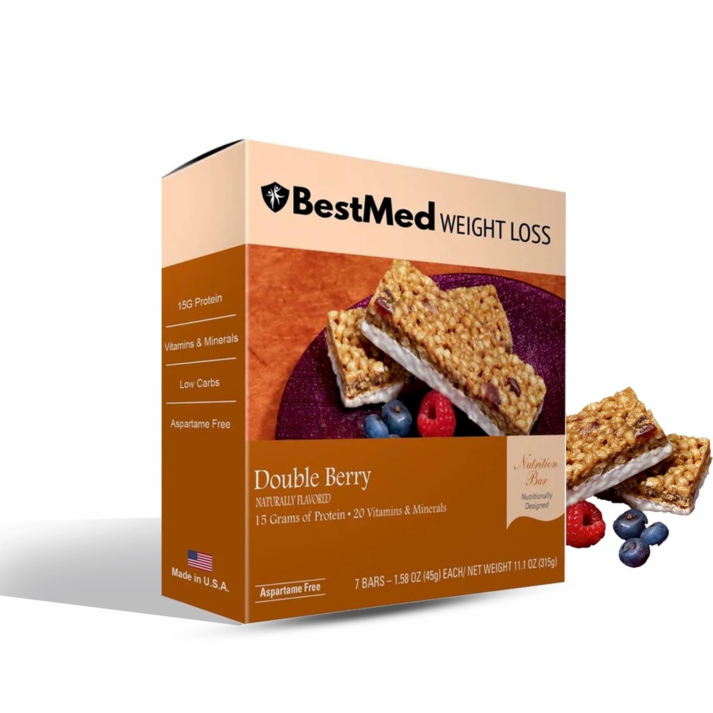 BestMed - 高蛋白营养条 - 低卡、15g蛋白、低糖、高纤维、低卡路里、食品替代条(Double Berry, 1盒 - 7个计数)