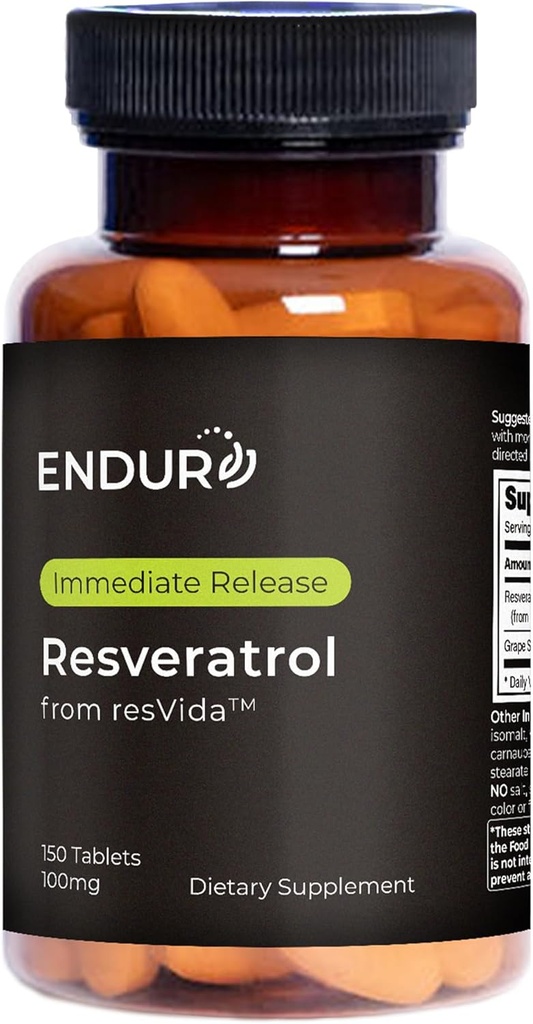 Endur Resveratrol,健康老化和心血管支持补充,即时释放抗氧化剂葡萄皮提取,Gluten Free,100mg(150片)