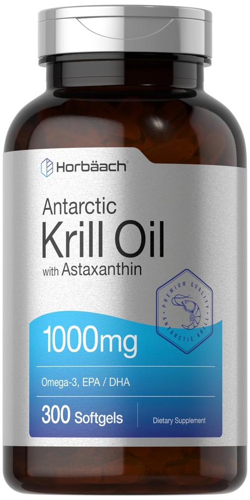 Horbäach 南极磷脂油 1000mg 软胶 | 300 伯爵 Omega 3 配有 Astaxanthin, EPA, DHA | Non-GMO, Gluten Free