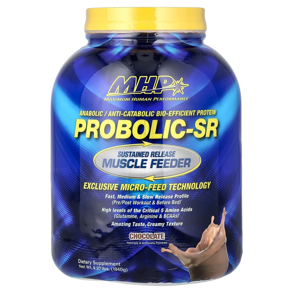 人体最大性能 Probolic-SR 持续释放蛋白粉,24g蛋白, BCAAs, Glutamine, Arginine, 预工, 后工时, 夜间蛋白, 4lbs, 52 services, 巧克力