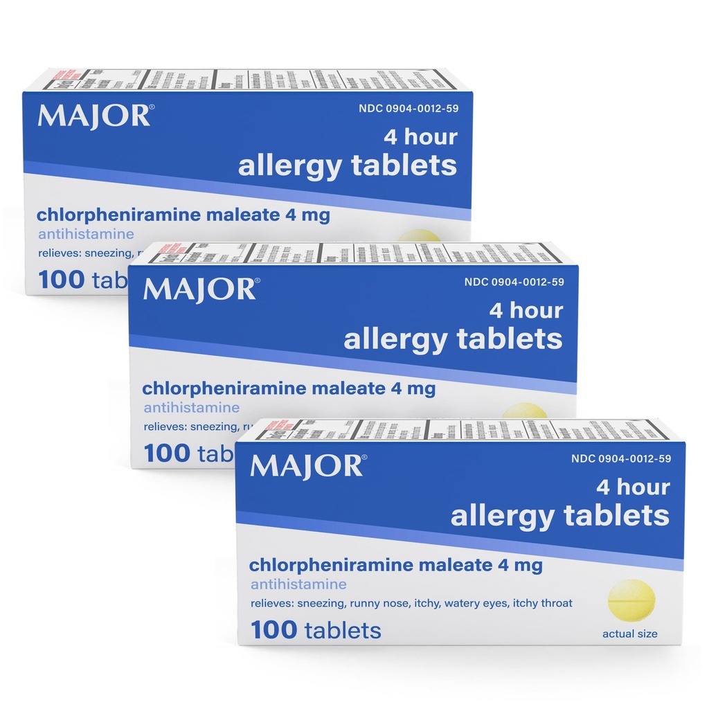 主要JOR 4 Mg过敏药片 - 氯苯甲胺 Maleate 4-Hour过敏药片 - 用于缓解喷嚏、痒水眼、痒喉和Runny Nose的抗Histamine(3包)
