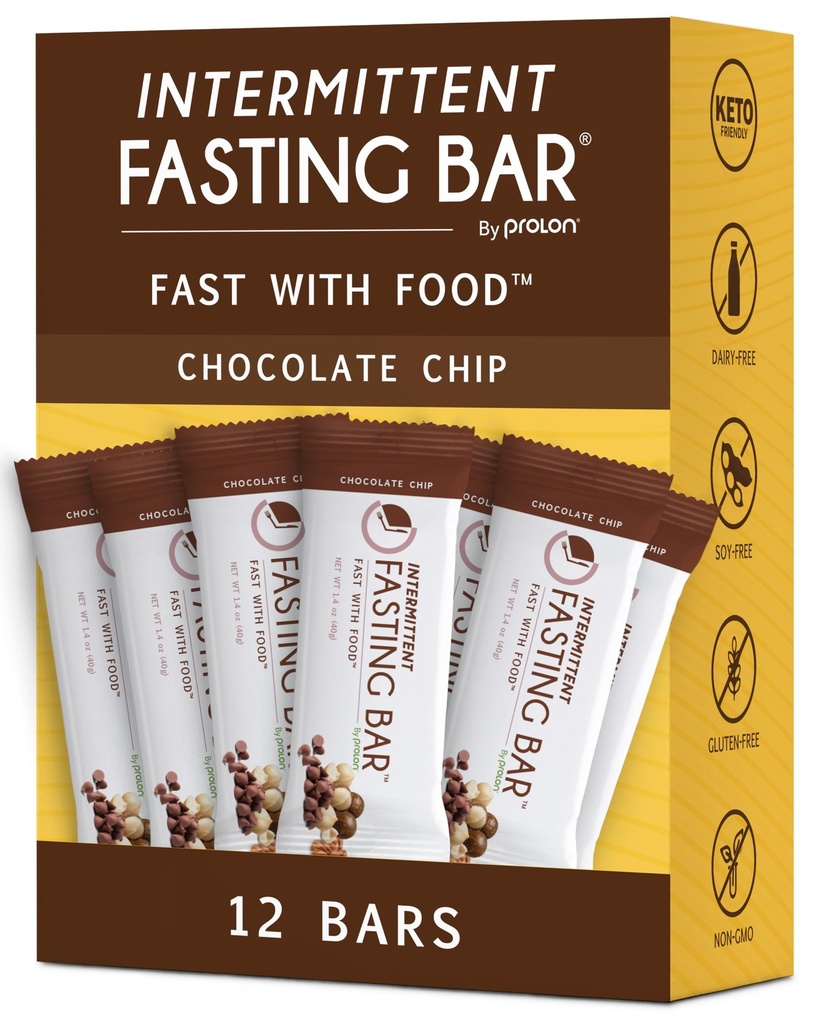 Prolon Fasting Bars → 5g protein, 7g Fiber → Keto-friendly, Gluten-free, 乳品无味, 植物型 → 营养 用于间歇性快餐 → 制定不打破你的快速 → 巧克力片(12个计数)