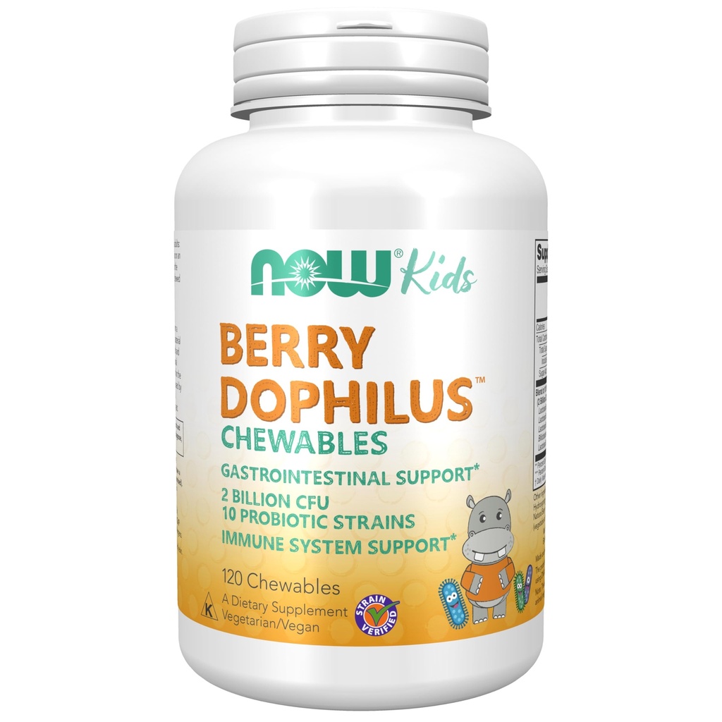 Now Foods Supplements, Berry DophilusTM 配有2亿枚,10枚Probiotic Strains, Xylitol Sweeted, Strain 验证, 120枚 Chewables, 包装可能不同