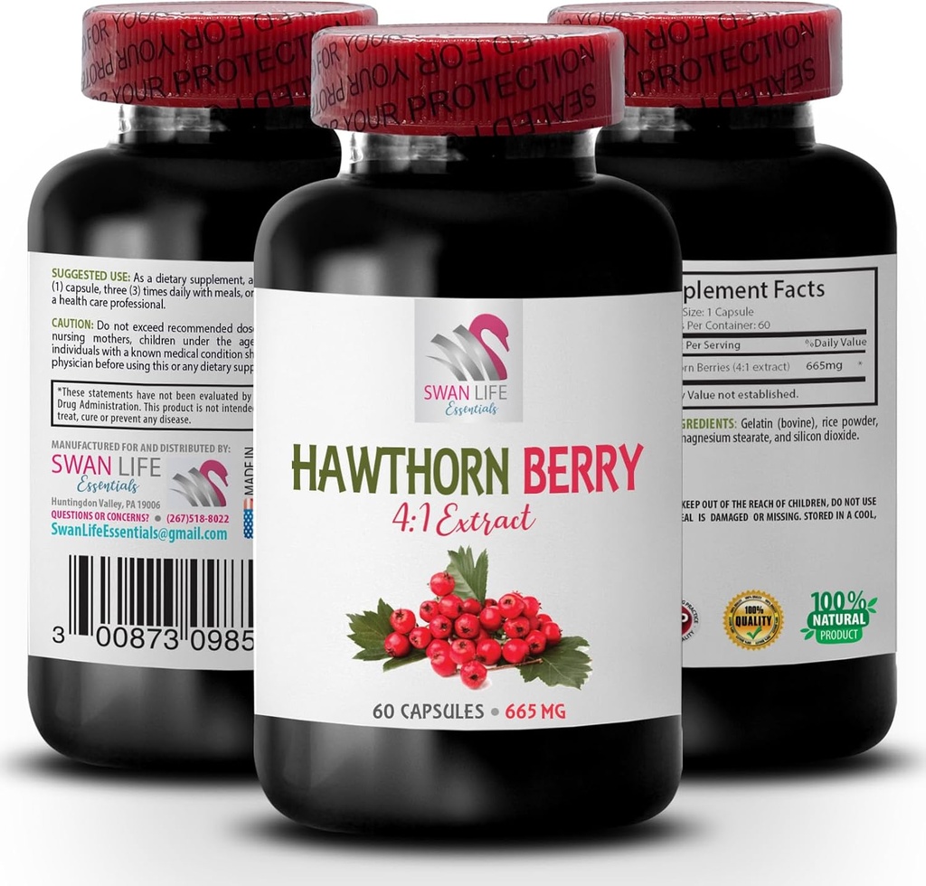 Hawthorn莓提取胶囊 - HAWTHORN BERRIES EXTRACT - 莓提取粉,野生莓能量,Hawthorn能量药丸,Hawhorn莓叮当,女性抗氧化剂补充 1瓶60盖