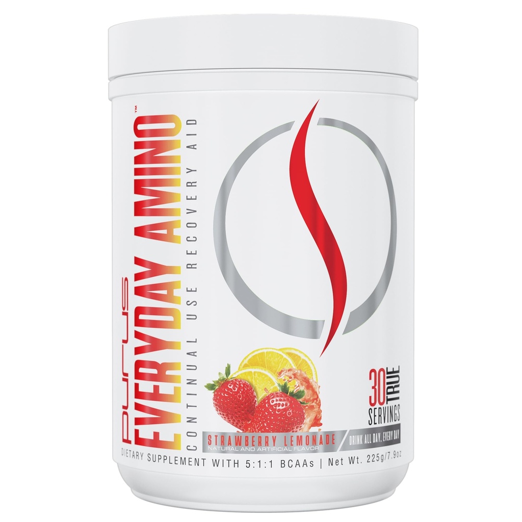 Purus Labs Everyday Amino BCAA Powder + 氨基酸用于肌肉水解和回收 + 糖自由与Gluten自由 + 30 services(草莓柠檬汁)