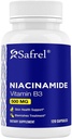 Safrel Niacinamide 500 mg(维生素B3) - 120 Capsules - 皮肤健康与布莱米什支持 - 非GMO,无胶质 - 氟-无脂配方 - 男女健康