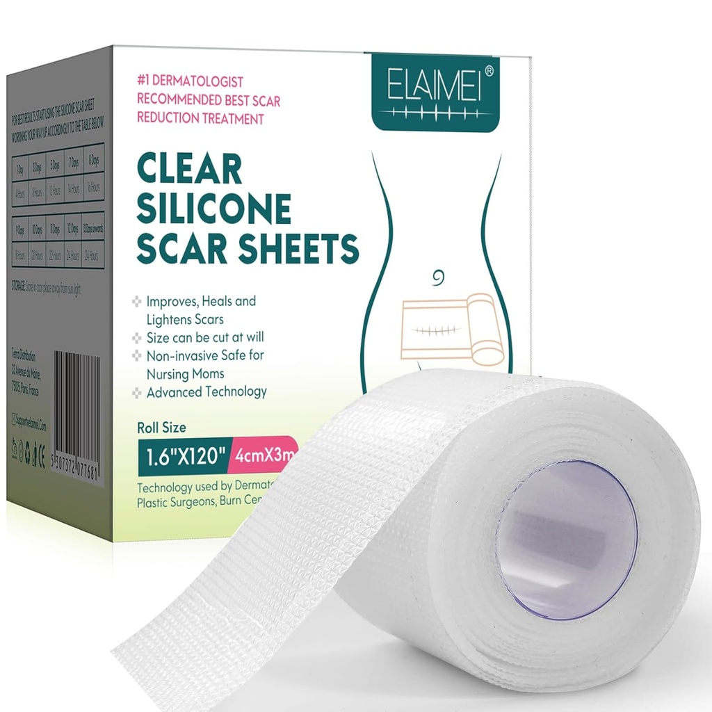 Silicone Scar Sheets, Clear Silicon Gel Scar Sheets, Invisible Scar Tape(1.6"×120"Roll-3M),外科刀疤带,医学等级,C科刀疤切除 Sheets for C科, 乳房, Koloid等人.