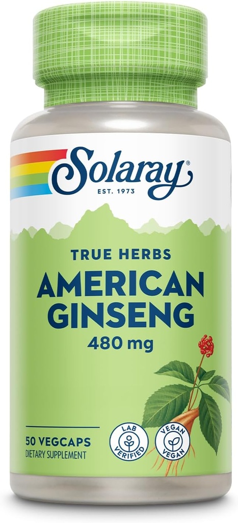 SOLARAY American Ginseng 480 mg | 适应性母草 | 健康应激,能量和身体耐力支持 | 50 Veg Caps