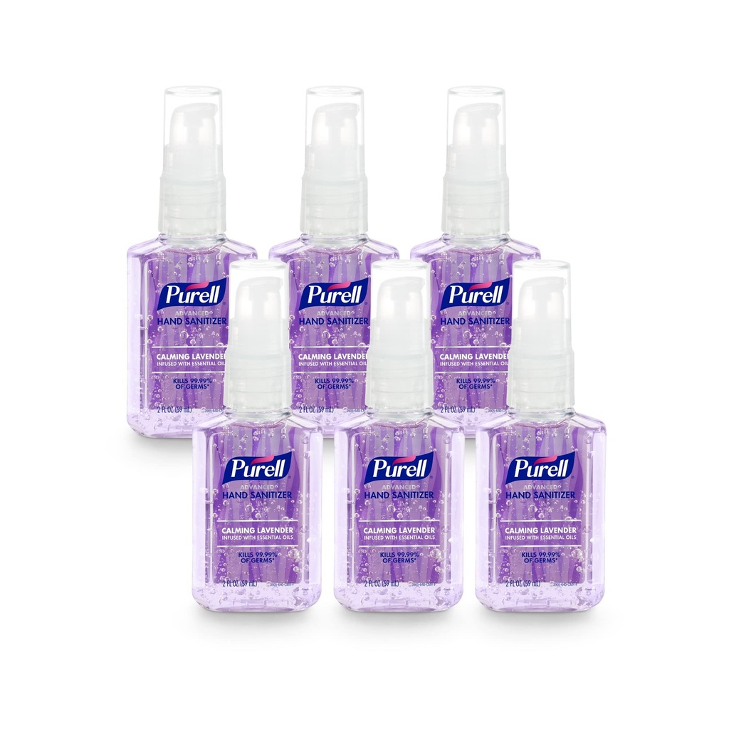 Purell Advanced Hand Sanitizer Gel Infused with Basic Oils, Calming Lavender, 2 fl oz 旅行-规模泵瓶(6包), 3905-04-EC