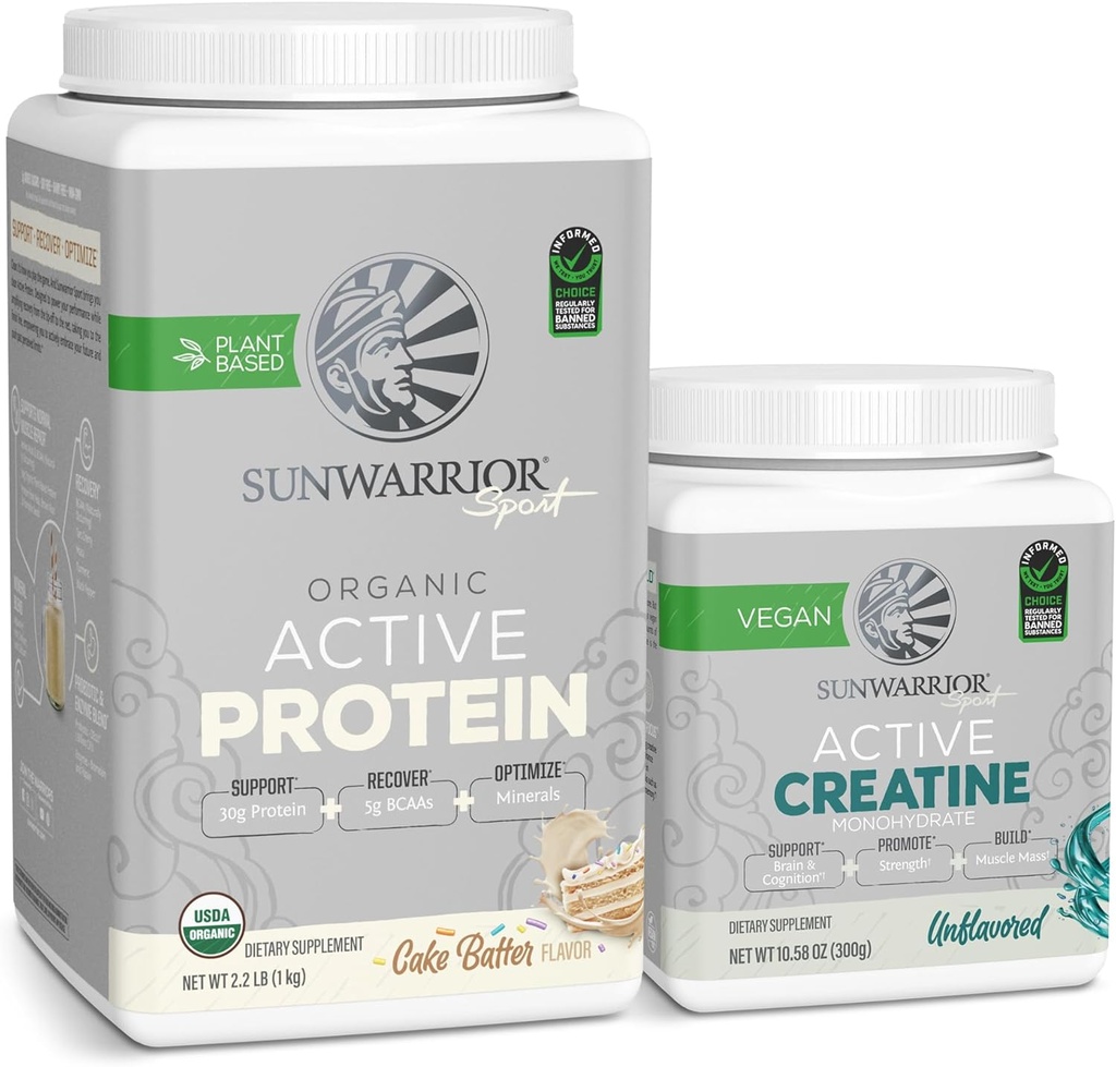 Sunwarrior Vegan 蛋白质粉 USDA 有机 | 20 服务 蛋糕 蝙蝠 火焰 和 Creatine 单水合物 | 60 服务 不受欢迎