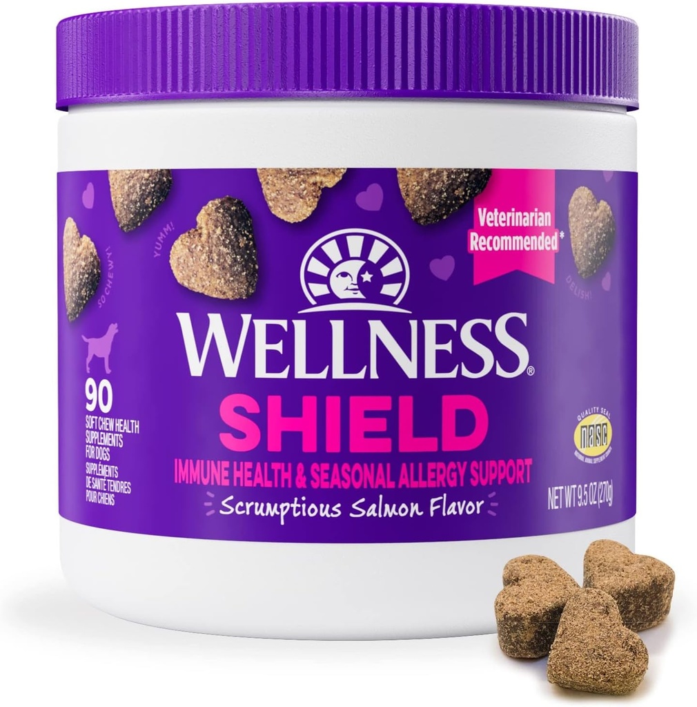 健康 Salmon Flawared Soft Chew Immune 和 对狗的过敏补充, 90 计数