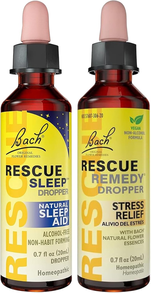 RESCUE 压力缓解和睡眠支持包,非酒精公式,巴赫补救滴水器 20mL 2-Pack 睡眠滴水器 20mL, 顺势疗法花序