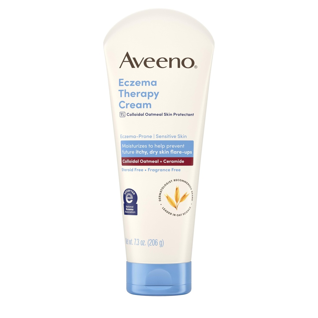 Aveeno Eczema 治疗 每日为敏感皮肤、Soothing Eczema Relief Cream、Colloidal Oatmeal 和 Ceramide 为干燥和 Itchy 皮肤、无固醇和无花纹体、 7.3 oz