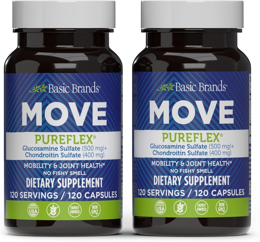 基本品牌 - 移动Pureflex Glucosamine Chondroitin - 灵活性和流动性联合支助补编 - 120 Capsules - 2-Pack