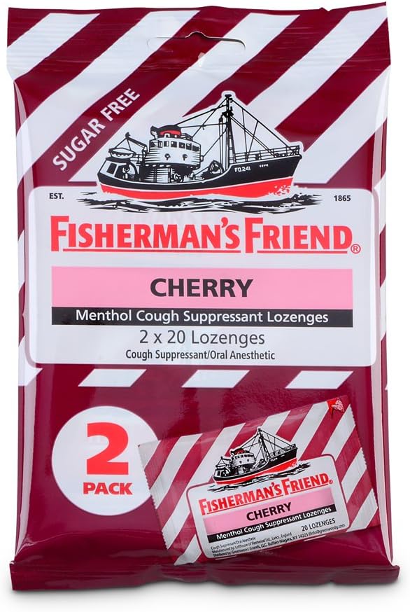 (原始内容存档于2018-09-26). Cough Drops by Fisherman's Friend, Cough Primant and Sore Throat Lozenges, Cherry Sugar Free Menthol Flavor, 40 Count (英语).