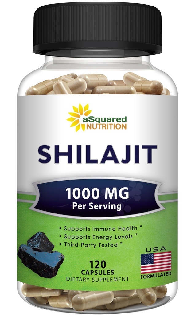 aSquared Nature Shilajit 1000mg - 120 Capsules - 纯 Shilajit 提取补充剂和粉末复合药 - 天然胡米克和富尔维奇酸和跟踪矿物 - 抗逆和滴水的替代品