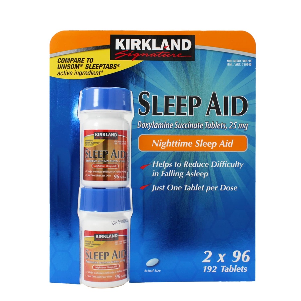 Kirkland 签名睡眠援助 多西兰胺 Succinate 25 Mg, 192-Count (Pack of 3)