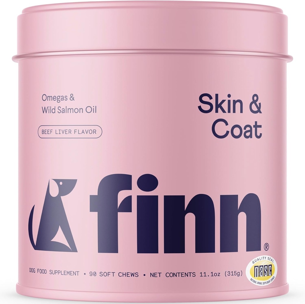 Finn Skin & Coat Salmon Oil Supplement for Dogs – 支持来自阿拉斯加野生沙门,Omega-3s,EPA & DHA, Biotin, & Zinc & 90 Soft Chews的鱼油