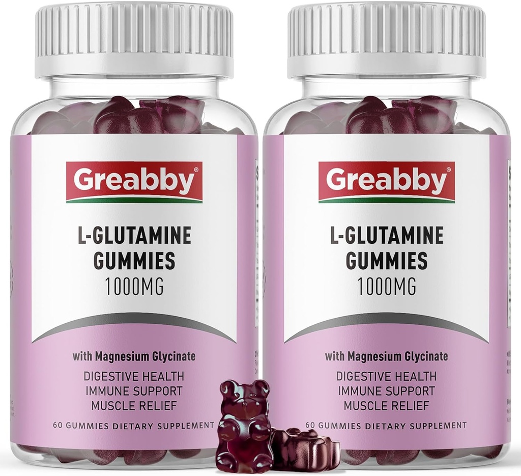 L Glutamine 1000mg Gummys - 肌肉救济和免疫支持,氨基酸补充剂,配有镁Glycnate,Vegan & Non-GMO, Gluten Free (120 Counter)